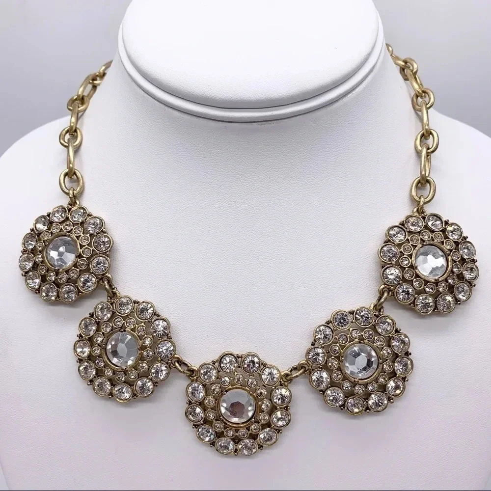 J. Crew Gold Jeweled Medallions Necklace